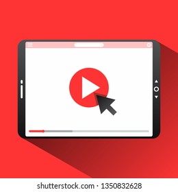 Click Play The Video Here Vector Thumbnail For Opening Video Background. Video Conference And Webinar Icon, Internet And Video Services. Vector Illustration EPS.8 EPS.10