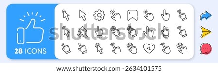 Click pointer line icons. Interest rate, AI generate, Inflation icons. Mouse cursor, hand finger and press here set. Computer arrow, interface tool and web point line icons. Vector