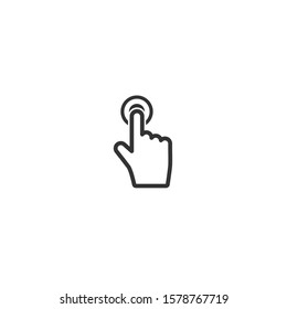 Click Or Push The Button  Pictogram. Black Pointing Hand With Red Button. Isolated On White. Flat Cursor Icon.  Vector Illustration. Point Out  Sign.