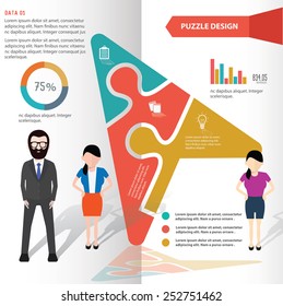Click puzzle info graphic design and character,clean vector