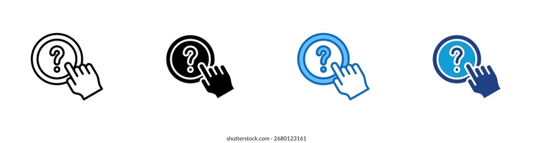 Click Question Multiple Style Icon Sheet Design Vector - Hand clicking on a question mark button, representing online help, request, or interactive support