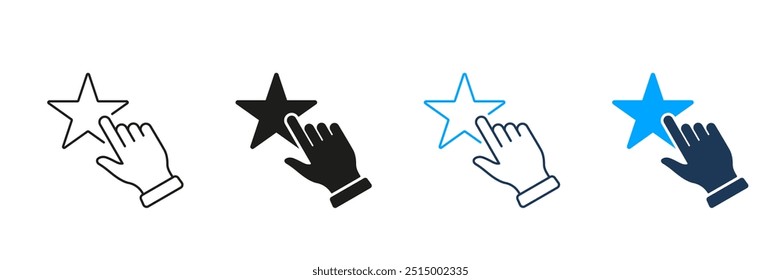 Click To Rate, Good Quality Service Line and Silhouette Icon Set. Customer Feedback, Ranking Pictogram. Consumer Experience. Client Review Symbol. Editable Stroke. Isolated Vector Illustration.