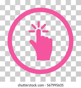 Click rounded icon. Vector illustration style is flat iconic symbol inside a circle, pink color, transparent background. Designed for web and software interfaces.