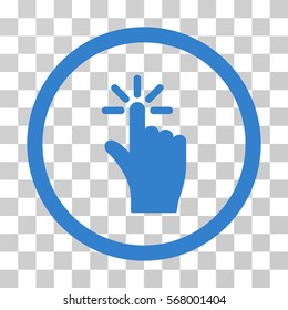 Click rounded icon. Vector illustration style is flat iconic symbol inside a circle, cobalt color, transparent background. Designed for web and software interfaces.