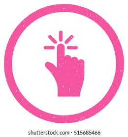 Click rubber seal stamp watermark. Icon symbol inside circle frame with grunge design and corrosion texture. Scratched vector pink ink emblem on a white background.