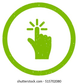Click rubber seal stamp watermark. Icon symbol inside circle frame with grunge design and dirty texture. Scratched vector eco green ink sticker on a white background.
