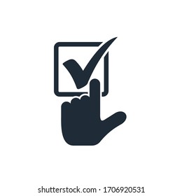 Click select, press. Ok,Check mark, Done Successful. Vector icon in flat style isolated on white background.