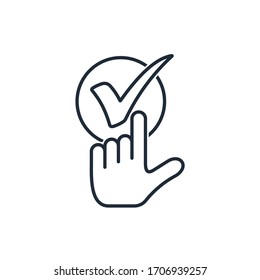 Click select, press. Ok,Check mark, Done Successful. Vector linear icon isolated on white background.