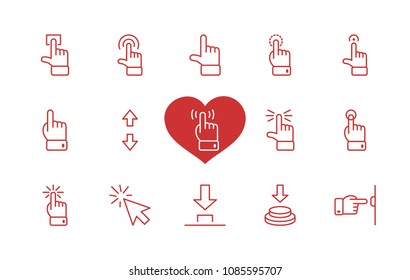 Click Set of Buttons related Vector Icons. Contains such Icons as Cursor, Mouse, Hand, Index Finger, Arrow and more. Editable Stroke. 32x32 Pixel Perfect