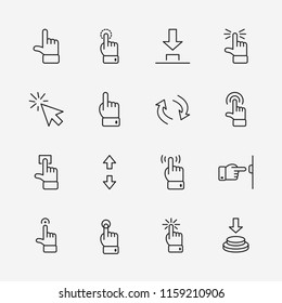 Click Set of Buttons related Vector Icons. Contains such Icons as Cursor, Mouse, Hand, Index Finger, Arrow and more. Editable Stroke. 32x32 Pixel Perfect