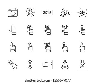 Click Set of Buttons related Vector Icons. Contains such Icons as Cursor, Mouse, Hand, Index Finger, Arrow and more. Editable Stroke. 32x32 Pixel Perfect