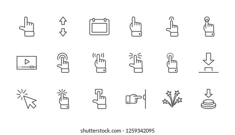 Click Set of Buttons related Vector Icons. Contains such Icons as Cursor, Mouse, Hand, Index Finger, Arrow and more. Editable Stroke. 32x32 Pixel Perfect