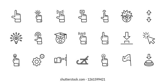 Click Set of Buttons related Vector Icons. Contains such Icons as Cursor, Mouse, Hand, Index Finger, Arrow and more. Editable Stroke. 32x32 Pixel Perfect