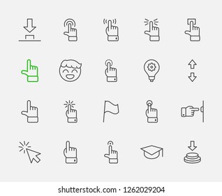 Click Set of Buttons related Vector Icons. Contains such Icons as Cursor, Mouse, Hand, Index Finger, Arrow and more. Editable Stroke. 32x32 Pixel Perfect