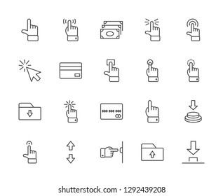 Click Set of Buttons related Vector Icons. Contains such Icons as Cursor, Mouse, Hand, Index Finger, Arrow and more. Editable Stroke. 32x32 Pixel Perfect