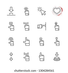 Click Set of Buttons related Vector Icons. Contains such Icons as Cursor, Mouse, Hand, Index Finger, Arrow and more. Editable Stroke. 32x32 Pixel Perfect