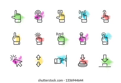 Click Set of Buttons related Vector Icons. Contains such Icons as Cursor, Mouse, Hand, Index Finger, Arrow and more. Editable Stroke. 32x32 Pixel Perfect