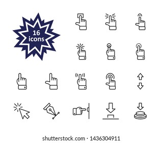 Click Set of Buttons related Vector Icons. Contains such Icons as Cursor, Mouse, Hand, Index Finger, Arrow and more. Editable Stroke. 32x32 Pixel Perfect