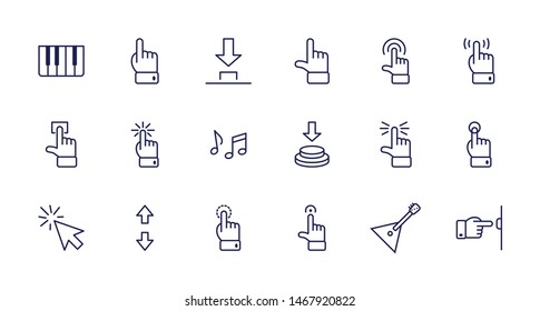 Click Set of Buttons related Vector Icons. Contains such Icons as Cursor, Mouse, Hand, Index Finger, Arrow and more. Editable Stroke. 32x32 Pixel Perfect