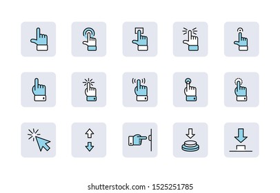 Click Set of Buttons related Vector Icons. Contains such Icons as Cursor, Mouse, Hand, Index Finger, Arrow and more. Editable Stroke. 32x32 Pixel Perfect
