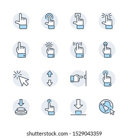 Click Set of Buttons related Vector Icons. Contains such Icons as Cursor, Mouse, Hand, Index Finger, Arrow and more. Editable Stroke. 32x32 Pixel Perfect
