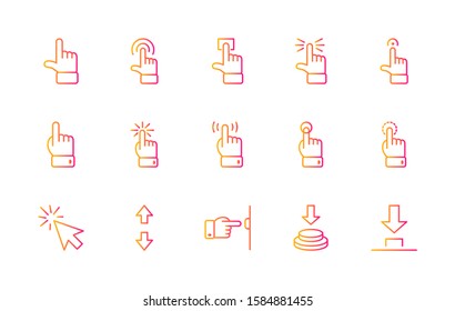 Click Set of Buttons related Vector Icons. Contains such Icons as Cursor, Mouse, Hand, Index Finger, Arrow and more. Editable Stroke. 32x32 Pixel Perfect