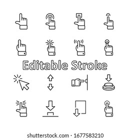 Click Set of Buttons related Vector Icons. Contains such Icons as Cursor, Mouse, Hand, Index Finger, Arrow and more. Editable Stroke. 32x32 Pixels