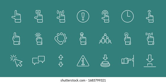 Click Set of Buttons related Vector Icons. Contains such Icons as Cursor, Mouse, Hand, Index Finger, Arrow and more. Editable Stroke. 32x32 Pixels