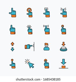 Click Set of Buttons related Vector Icons. Contains such Icons as Cursor, Mouse, Hand, Index Finger, Arrow and more. Editable Stroke. 32x32 Pixel Perfect
