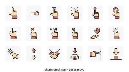 Click Set of Buttons related Vector Icons. Contains such Icons as Cursor, Mouse, Hand, Index Finger, Arrow and more. Editable Stroke. 32x32 Pixel Perfect