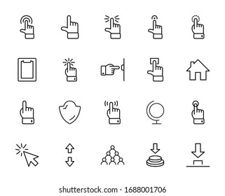 Click Set of Buttons related Vector Icons. Contains such Icons as Cursor, Mouse, Hand, Index Finger, Arrow and more. Editable Stroke. 32x32 Pixels