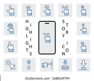 Click Set of Buttons related Vector Icons. Contains such Icons as Cursor, Mouse, Hand, Index Finger, Arrow and more. Editable Stroke. 32x32 Pixel Perfect