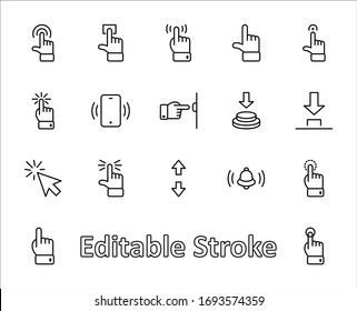 Click Set Of Buttons Related Vector Icons. Contains Such Icons As Cursor, Mouse, Hand, Index Finger, Arrow And More. Editable Stroke. 32x32 Pixels