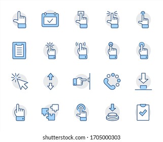 Click Set of Buttons related Vector Icons. Contains such Icons as Cursor, Mouse, Hand, Index Finger, Arrow and more. Editable Stroke. 32x32 Pixel Perfect