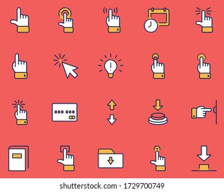 Click Set of Buttons related Vector Icons. Contains such Icons as Cursor, Mouse, Hand, Index Finger, Arrow and more. Editable Stroke. 32x32 Pixel Perfect