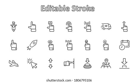 Click Set of Buttons related Vector Icons. Contains such Icons as Cursor, Mouse, Hand, Index Finger, Arrow and more. Editable Stroke. 32x32 Pixels