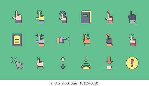 Click Set of Buttons related Vector Icons. Contains such Icons as Cursor, Mouse, Hand, Index Finger, Arrow and more. Editable Stroke. 32x32 Pixel Perfect