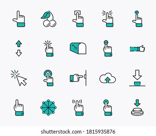 Haga clic en Juego de iconos vectores relacionados con los botones. Contiene iconos como Cursor, Ratón, Mano, Dedo índice, Flecha y más. Stroke editable. 32x32 Perfecto para píxeles