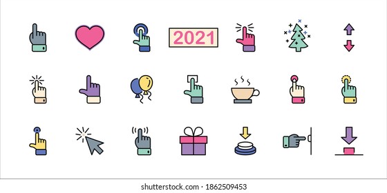 Click Set of Buttons related Vector Icons. Contains such Icons as Cursor, Mouse, Hand, Index Finger, Arrow and more. Editable Stroke. 32x32 Pixel Perfect