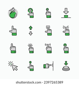Haga clic en Juego de iconos vectores relacionados con los botones. Contiene iconos como Cursor, Ratón, Mano, Dedo índice, Flecha y más. Stroke editable. 32x32 Perfecto para píxeles