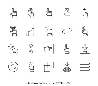 Click Set of Buttons related Vector Icons. Contains such Icons as Cursor, Mouse, Hand, Index Finger, Arrow and more. Editable Stroke. 32x32 Pixel Perfect