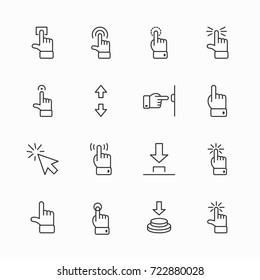 Click Set of Buttons related Vector Icons. Contains such Icons as Cursor, Mouse, Hand, Index Finger, Arrow and more. Editable Stroke. 32x32 Pixel Perfect