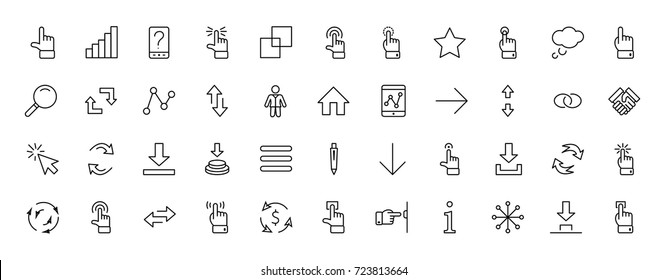 Click Set of Buttons related Vector Icons. Contains such Icons as Cursor, Mouse, Hand, Index Finger, Arrow and more. Editable Stroke. 32x32 Pixel Perfect