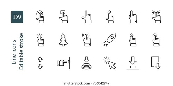 Click Set of Buttons related Vector Icons. Contains such Icons as Cursor, Mouse, Hand, Index Finger, Arrow and more. Editable Stroke. 32x32 Pixel Perfect