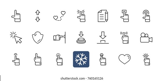 Click Set of Buttons related Vector Icons. Contains such Icons as Cursor, Mouse, Hand, Index Finger, Arrow and more. Editable Stroke. 32x32 Pixel Perfect