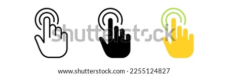 CLick set icon. Index finger gestures, right, left, forward, back, circular arrows, watch. Scrolling concept. Vector icon in line, black and colorful style on white background