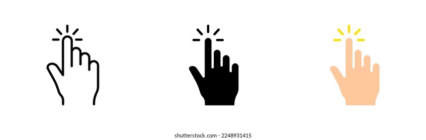 Click set icon. Tap, Index finger, zoom out, tapping, sliding, Scrolling, touch, cursor, waiting, sensor, watch. Pressing concept. Vector icon in line, black and colorful style on white background