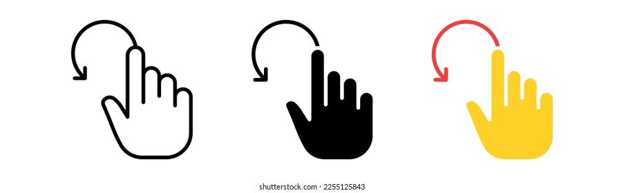 Click set icon. Tap, Index finger, zoom out, tapping, sliding, Scrolling, touch, cursor, waiting, sensor, watch. Vector icon in line, black and colorful style on white background
