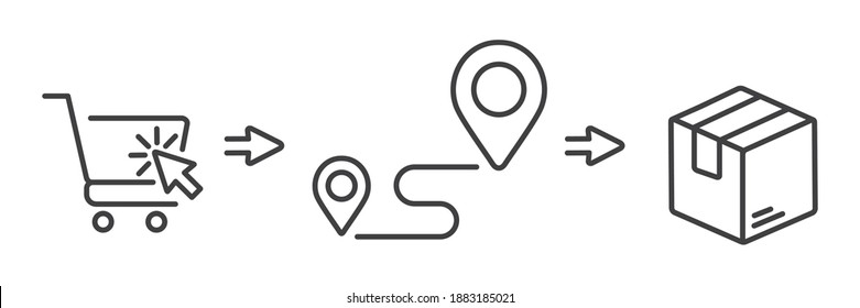 Click Shopping And Collect Order, Icon, Delivery Services Steps, Receive Order In Pick Up Point, E-commerce Business Concept - Editable Stroke Vector Illustration