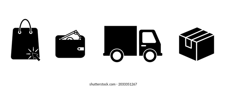 click shopping and collect order, icon, delivery services steps, receive order in pick up point, e-commerce business concept - editable stroke vector illustration